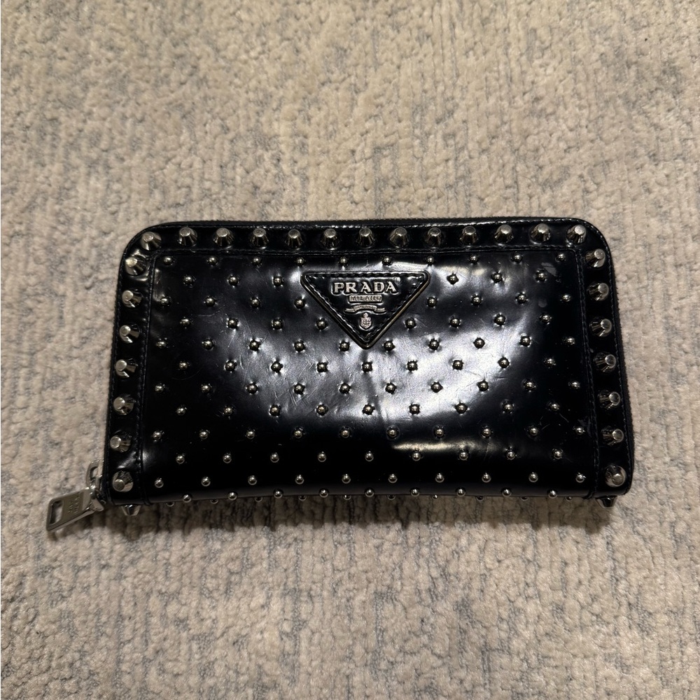 Prada Black Studded Leather Wallet